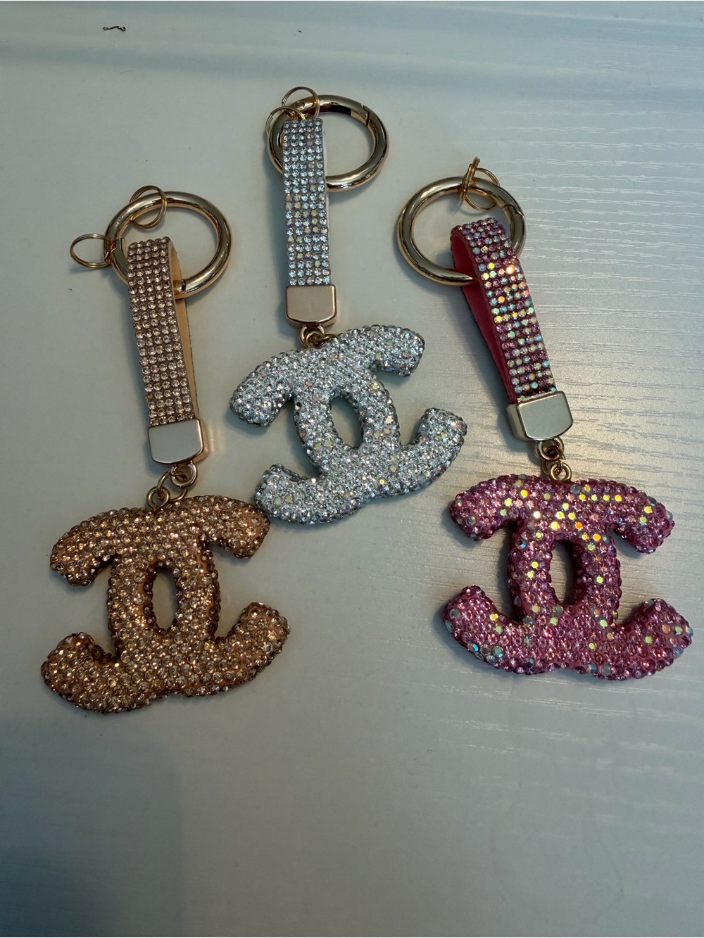 Crystal CC Style Keychain Bag Charm - Pink, Gold, Silver Choice of Color